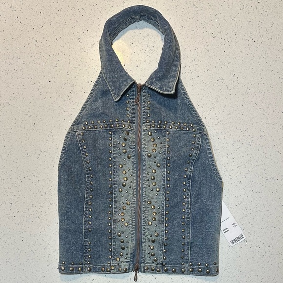 NWT studded open-back cropped denim vest top by Urban Outfitters / NEW - Picture 5 of 16